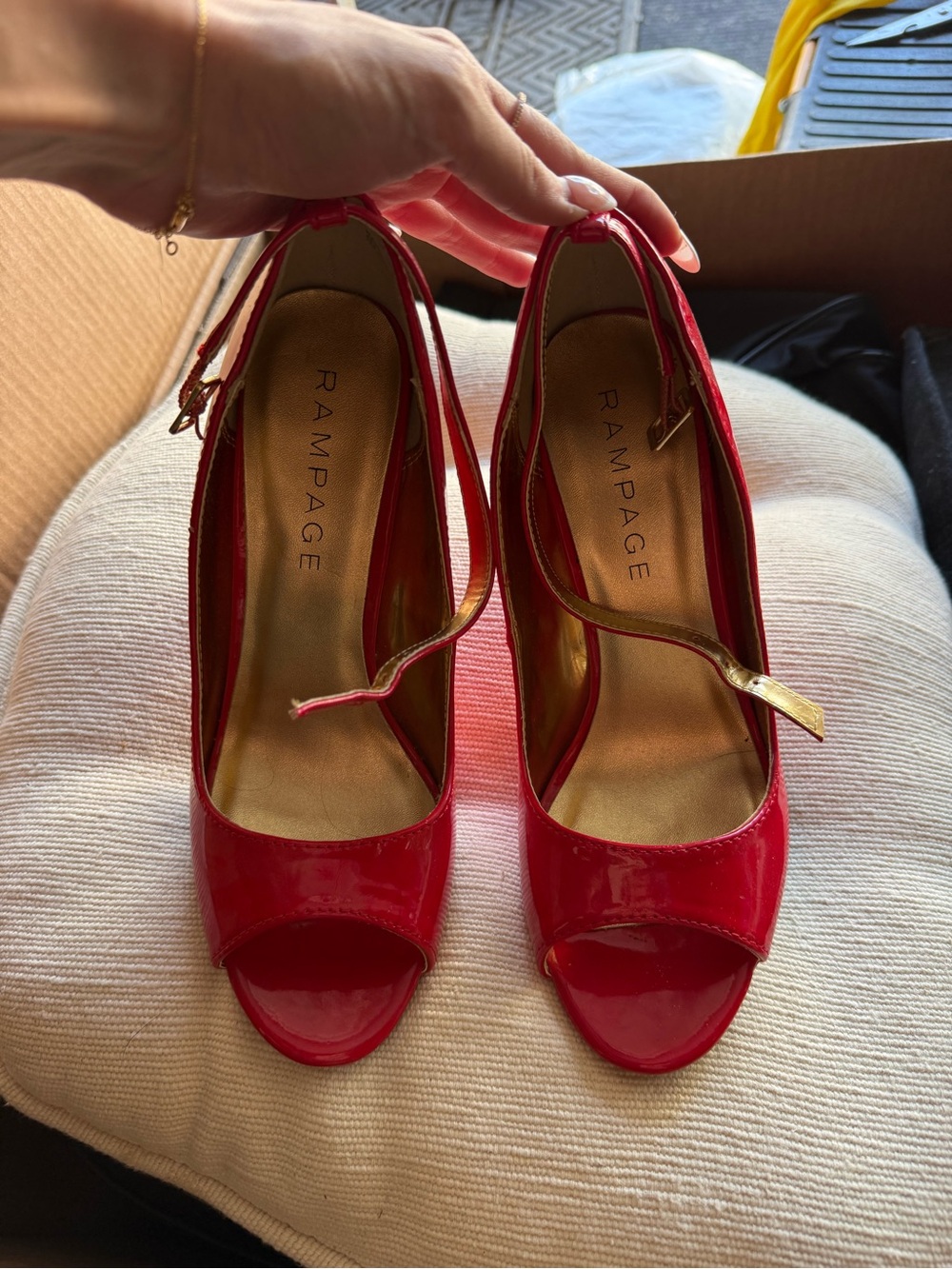 Rampage Red Patent Peep-Toe Ankle Strap Heels